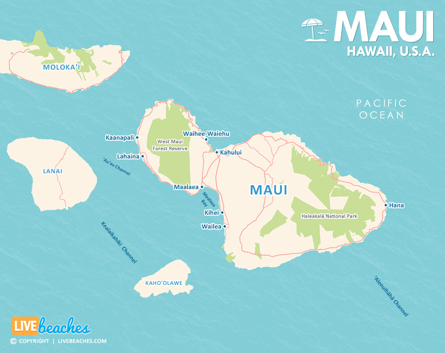 Map of Maui, HI, Hawaiian Islands, Visit Best Beaches in Maui | LiveBeaches.com